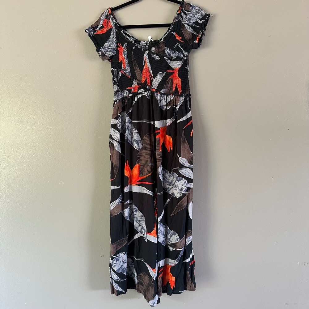 Patrons of Peace Tropical Floral Smocked Cropped Wide Leg Jumpsuit MEDIUM